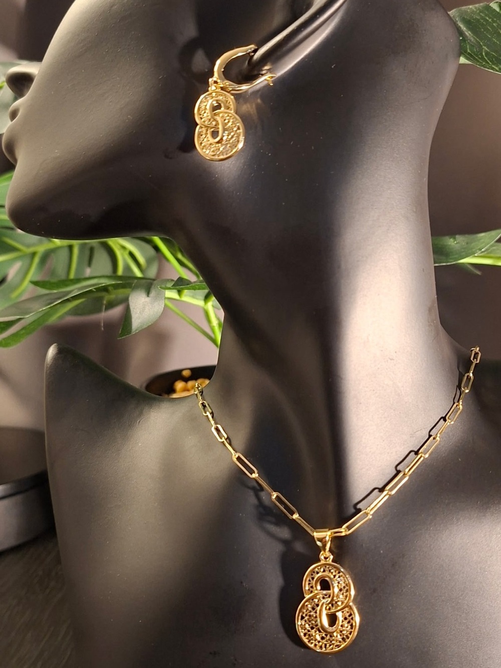Gold-Filled Interlocking Circle Pendant Necklace & Earring Set 24”